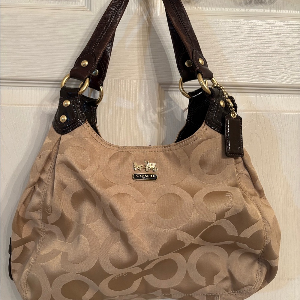 Coach Beige and Brown Signature Shoulder Bag